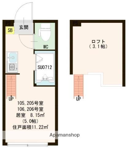 ハーモニーテラス駒込(ワンルーム/2階)の間取り写真