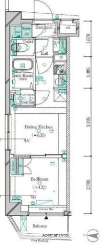 ガリシア新宿西落合Ⅱ(1DK/2階)の間取り写真