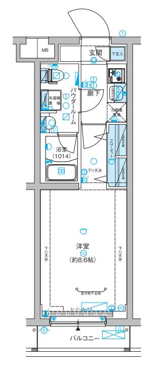 メインステージ富士見台(1K/5階)の間取り写真