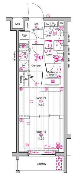THE PREMIUM CUBE G 東中野 2階階 間取り