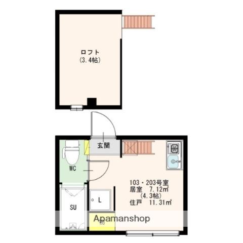 ル・メゾン中野新橋(ワンルーム/2階)の間取り写真