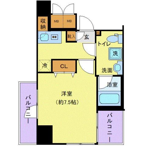 ディアレイシャス新宿中落合(1K/7階)の間取り写真