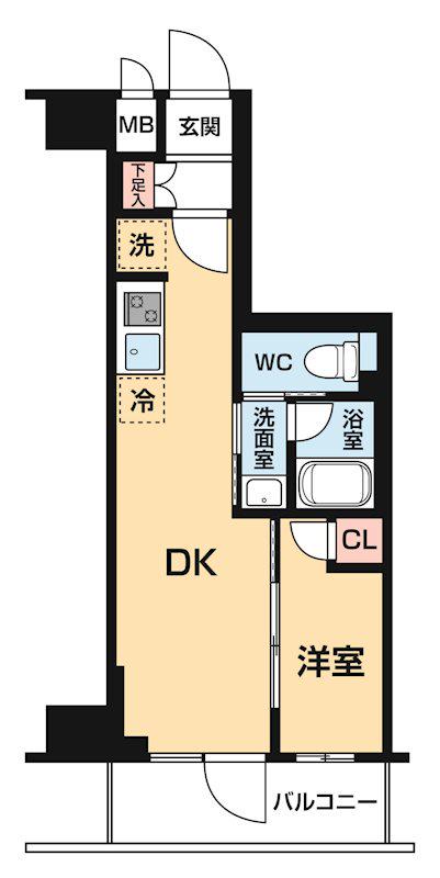 ハーモニーレジデンス大塚山手インサイド(1DK/9階)の間取り写真