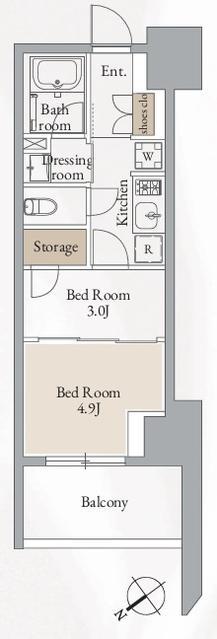 クロスレジデンス高田馬場(2K/13階)の間取り写真