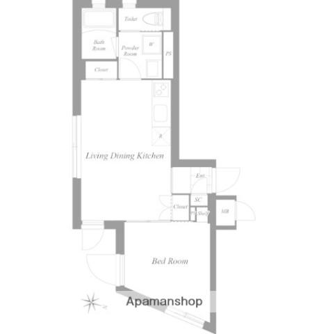 ASTILE西新宿(1LDK/4階)の間取り写真