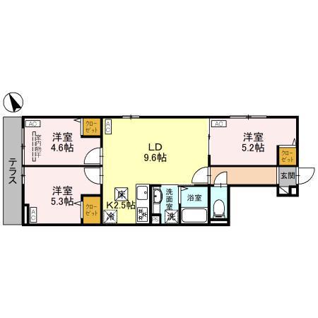 セレスティア松が丘(3LDK/1階)の間取り写真