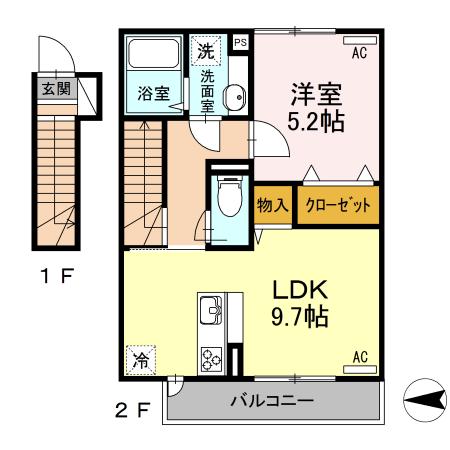 オネット光が丘 B(1LDK/2階)の間取り写真