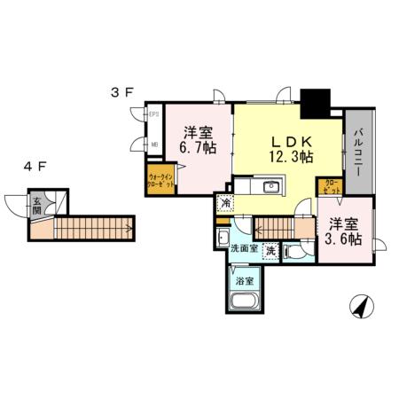 セルティスコート(2LDK/4階)の間取り写真