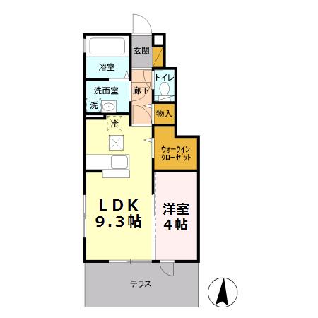 アムール光が丘A(1LDK/1階)の間取り写真