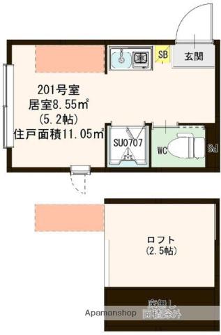 ハーモニーテラス永福Ⅱ(ワンルーム/2階)の間取り写真