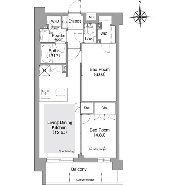 コンフォリア・リヴ文京護国寺(2LDK/B1階)の間取り写真