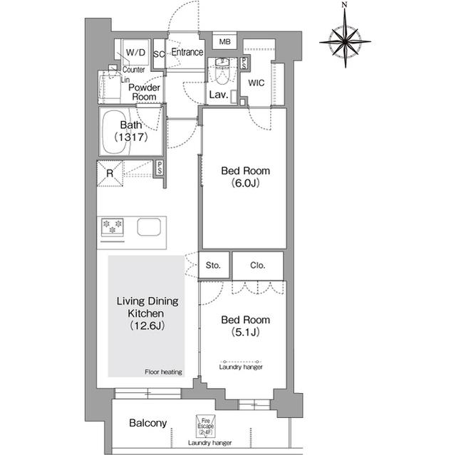 コンフォリア・リヴ文京護国寺(2LDK/1階)の間取り写真