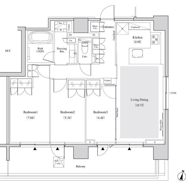 ザ・パークハビオ代々木(3LDK/7階)の間取り写真