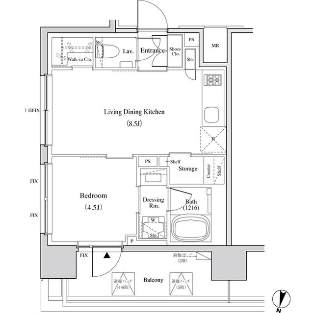 ザ・パークハビオ代々木(1LDK/5階)の間取り写真