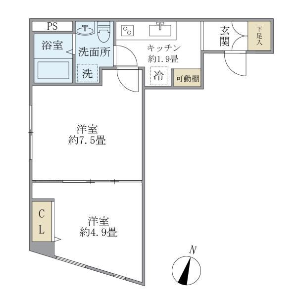 タスキリシェス板橋区役所前(2K/1階)の間取り写真