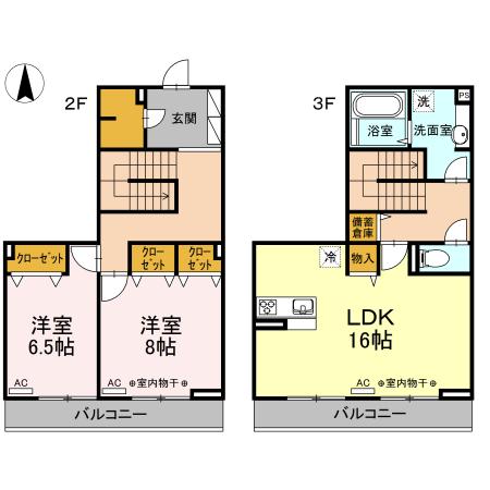 ファームサイドヒルキタノ(2LDK/2階)の間取り写真