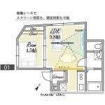 PLATANUS HATAGAYA(1LDK/1階)の間取り写真