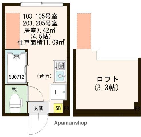 ハーモニーテラス四谷坂町(ワンルーム/2階)の間取り写真