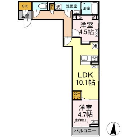 板橋区小茂根2丁目PJ(2LDK/3階)の間取り写真