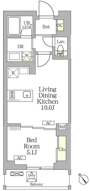 グランパーク千駄ヶ谷レジデンス(1LDK/2階)の間取り写真