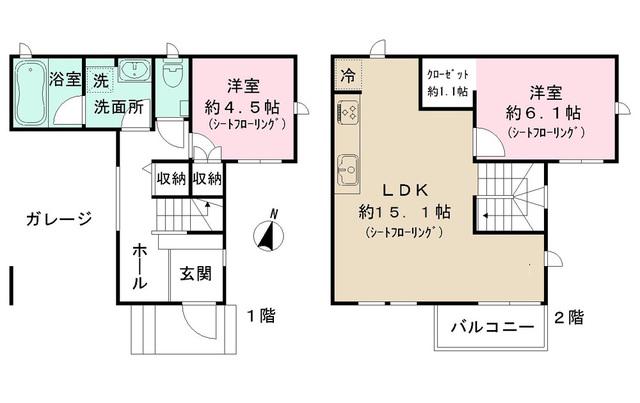 東京都大江戸線 牛込神楽坂駅 徒歩6分 2階建 新築(2LDK)の間取り写真