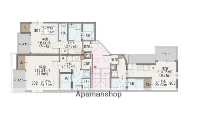 パルゼ中野坂上(1K/3階)の間取り写真
