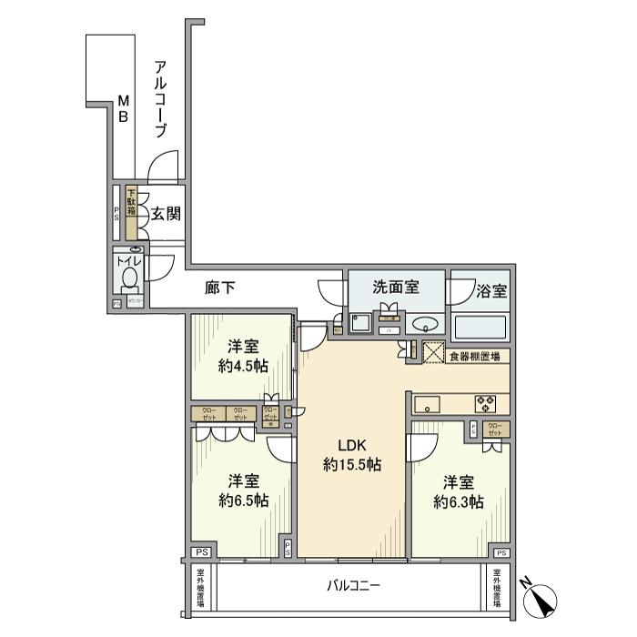 桜プレイス(3LDK/9階)の間取り写真