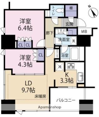 シティタワー池袋ウエストゲート(2LDK/17階)の間取り写真