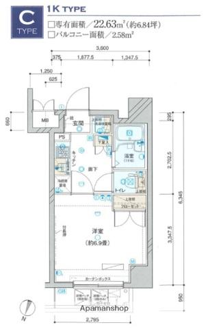ヴェルト錦糸町Ⅱ(1K/3階)の間取り写真