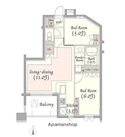 KDXレジデンス錦糸町(2LDK/11階)の間取り写真