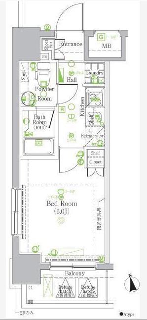 グラントゥルース門前仲町(1K/2階)の間取り写真