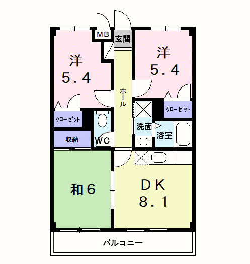 エスフィールドハイツA棟(3DK/2階)の間取り写真