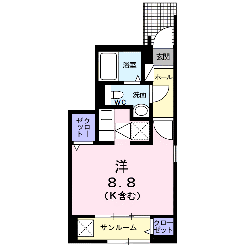 プリート2(ワンルーム/1階)の間取り写真