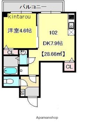 グランブルー森下(1DK/1階)の間取り写真