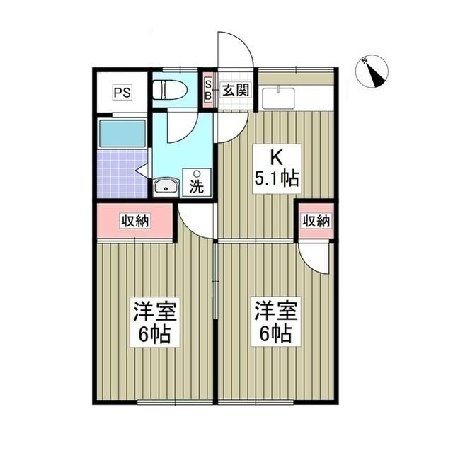 コーポ梨花(2K/1階)の間取り写真