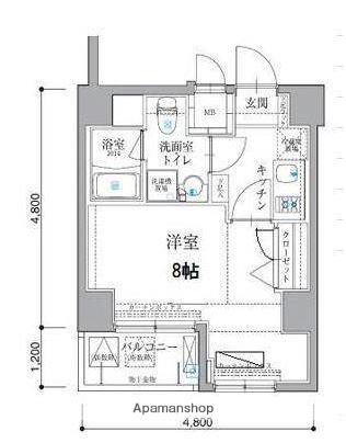リヴシティ門前仲町(1K/2階)の間取り写真