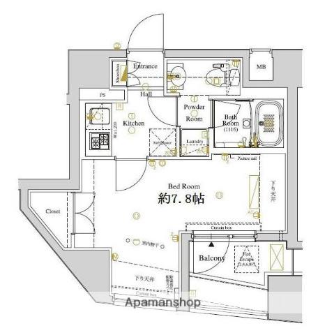 ディアレイシャス東京ベイ潮見(1K/8階)の間取り写真