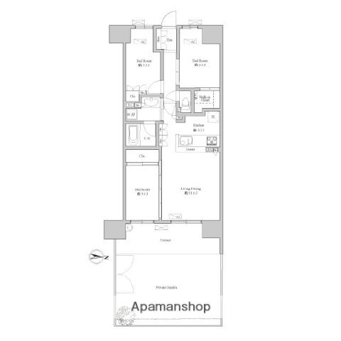 シャリエ亀戸リーディングイースト 1階階 間取り