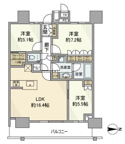 THE TOYOSU TOWER(3LDK/7階)の間取り写真