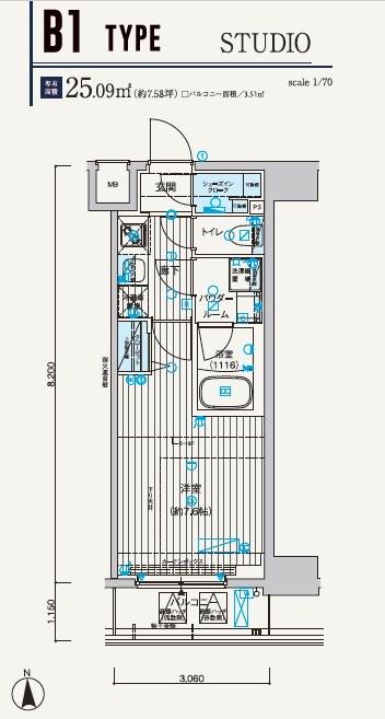 メインステージ元浅草Ⅲ(1K/9階)の間取り写真
