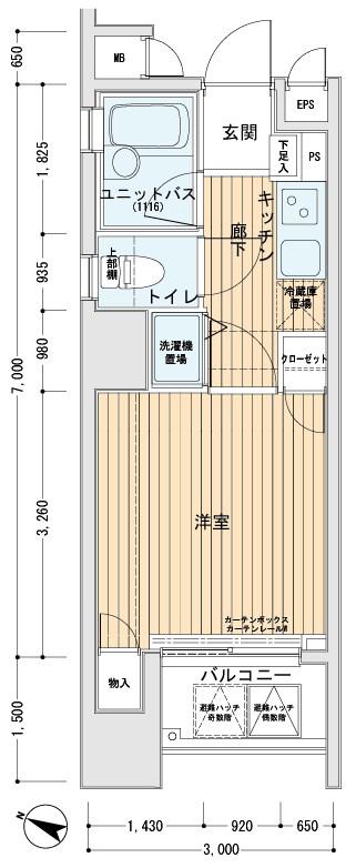 メインステージ東日本橋Ⅱ(1K/4階)の間取り写真
