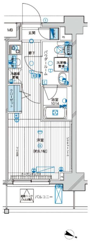 メインステージ白山2(1K/3階)の間取り写真
