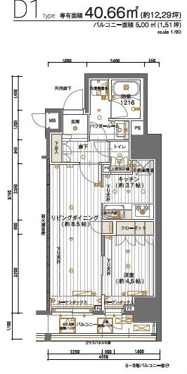 メインステージ神田須田町(1LDK/3階)の間取り写真