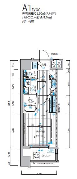 メインステージ錦糸町Ⅸ(1K/2階)の間取り写真