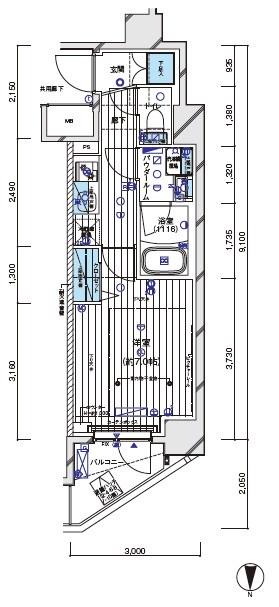 メインステージ白金2(1K/7階)の間取り写真