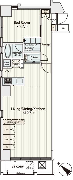 カスタリア八丁堀(1LDK/4階)の間取り写真