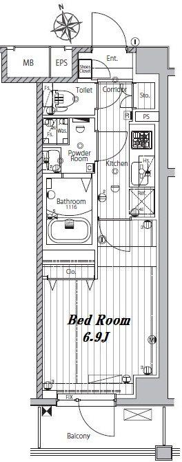 メイクスデザイン浦安(1K/4階)の間取り写真