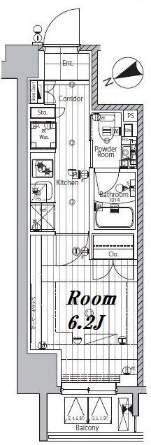 メイクスデザイン芝公園(1K/6階)の間取り写真