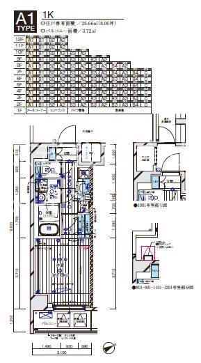 メインステージ水天宮前(1K/10階)の間取り写真