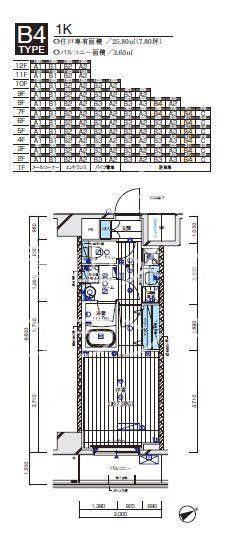 メインステージ水天宮前(1K/4階)の間取り写真